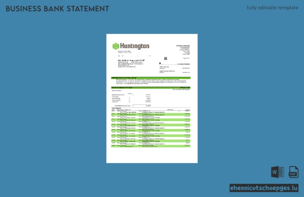 Huntington Bancshares Firmenkontoauszug – Beispielansicht (Word und PDF)